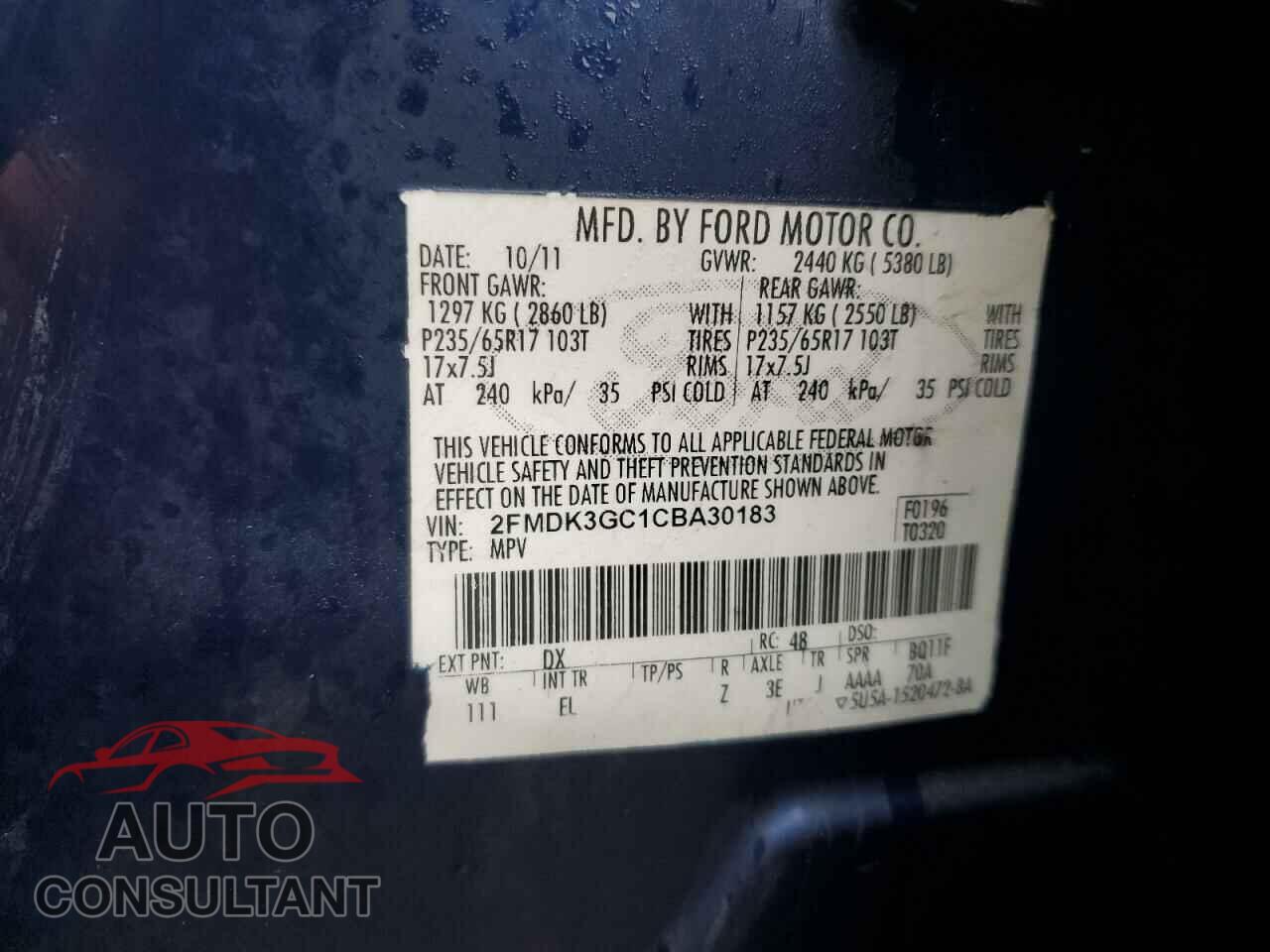 FORD EDGE 2012 - 2FMDK3GC1CBA30183