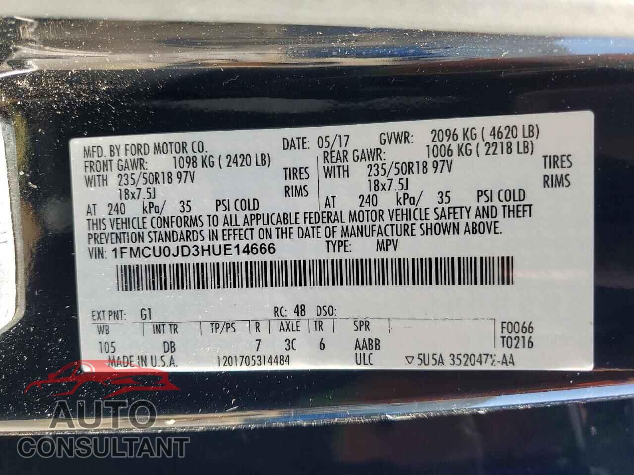 FORD ESCAPE 2017 - 1FMCU0JD3HUE14666