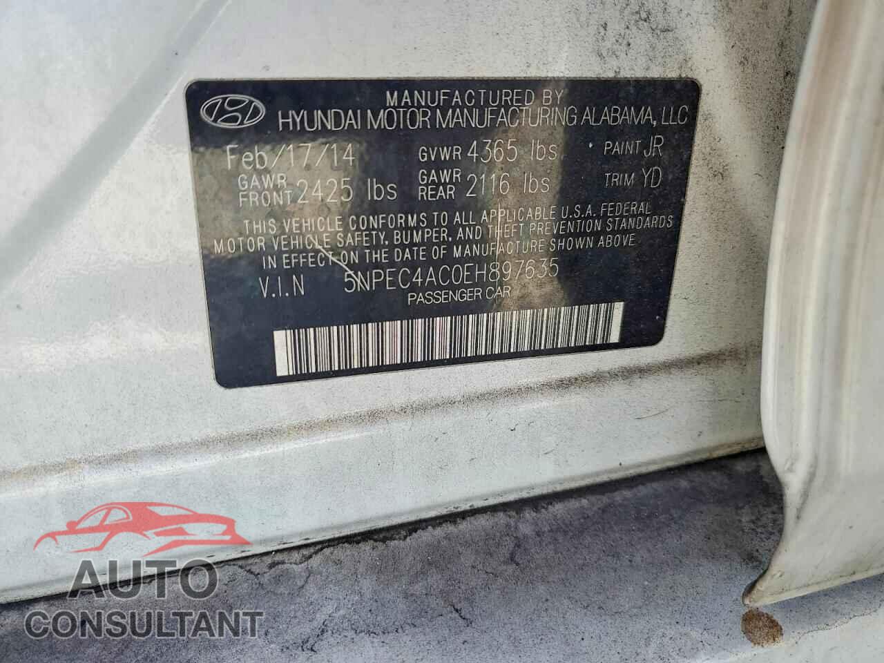 HYUNDAI SONATA 2014 - 5NPEC4AC0EH897635