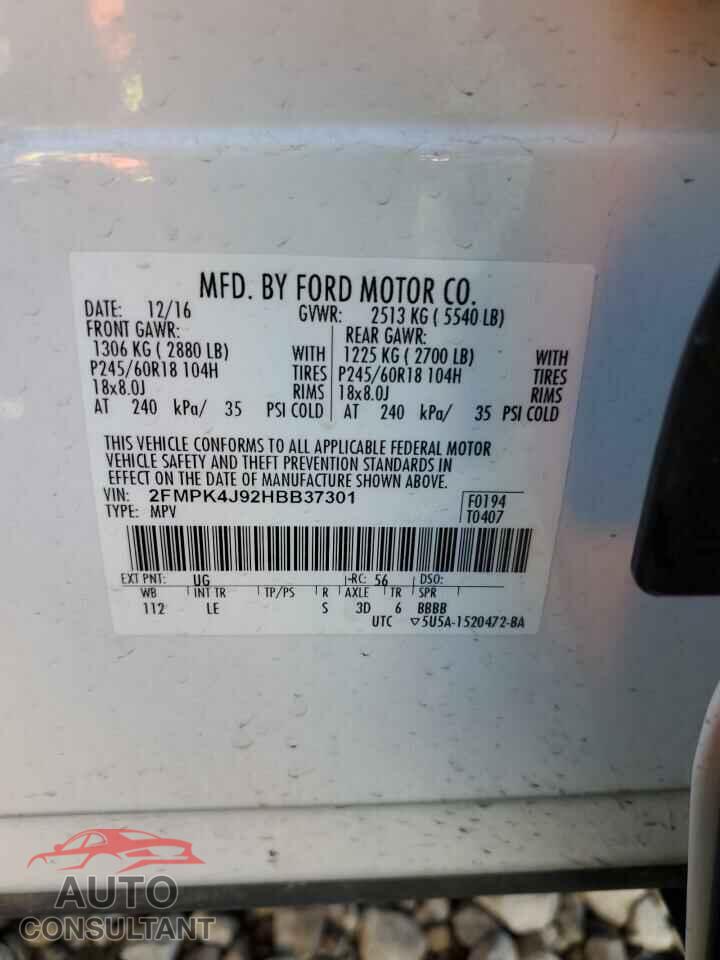 FORD EDGE 2017 - 2FMPK4J92HBB37301
