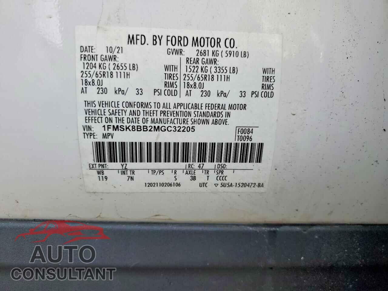 FORD EXPLORER 2021 - 1FMSK8BB2MGC32205