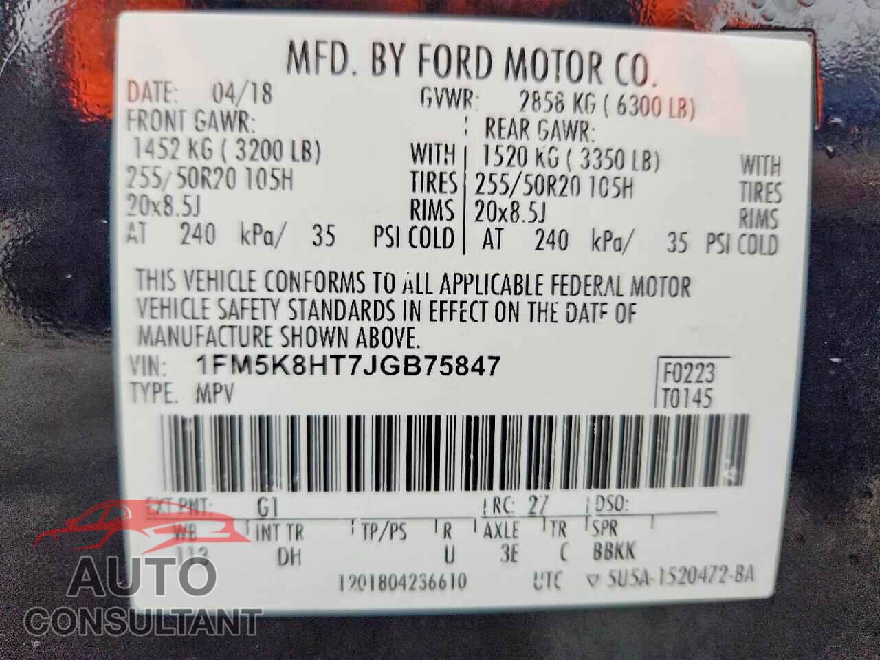 FORD EXPLORER 2018 - 1FM5K8HT7JGB75847