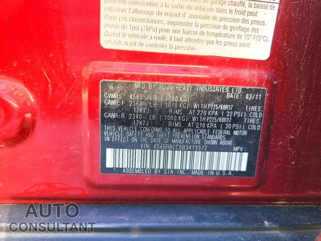 SUBARU OUTBACK 2011 - 4S4BRBCC0B3413372