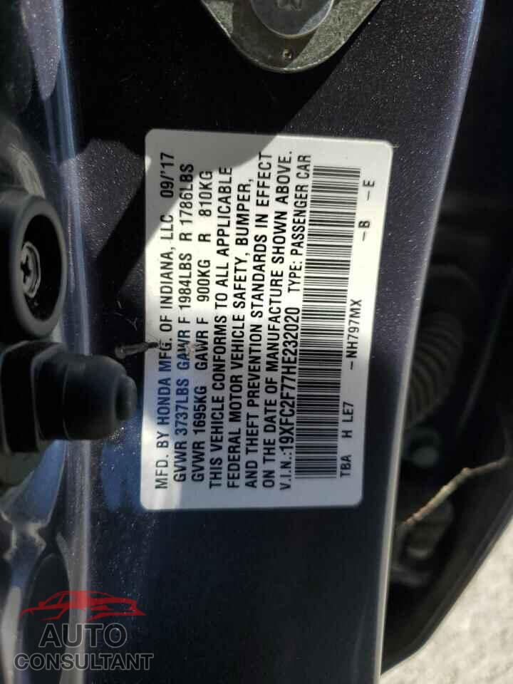 HONDA CIVIC 2017 - 19XFC2F77HE232020
