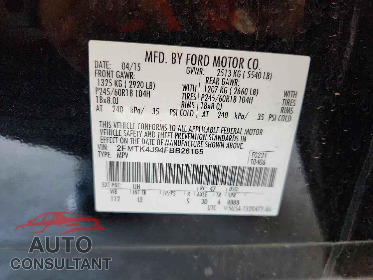 FORD EDGE 2015 - 2FMTK4J94FBB26165