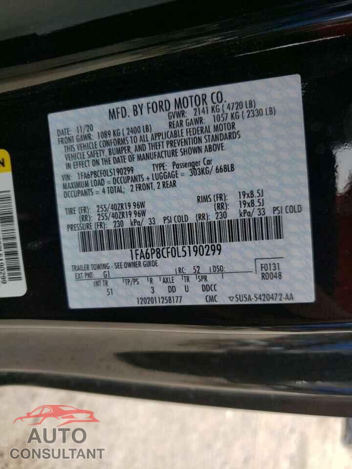 FORD MUSTANG 2020 - 1FA6P8CF0L5190299
