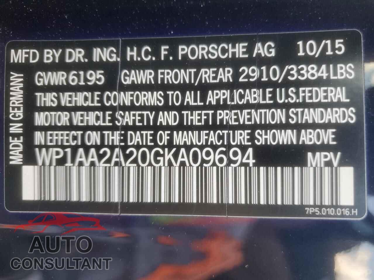 PORSCHE CAYENNE 2016 - WP1AA2A20GKA09694