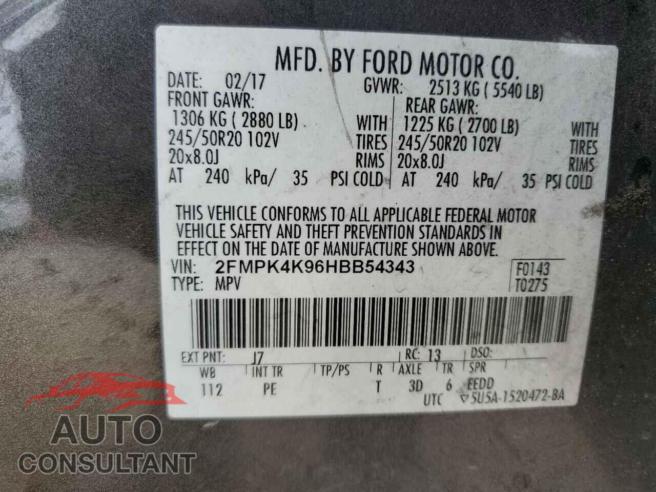 FORD EDGE 2017 - 2FMPK4K96HBB54343