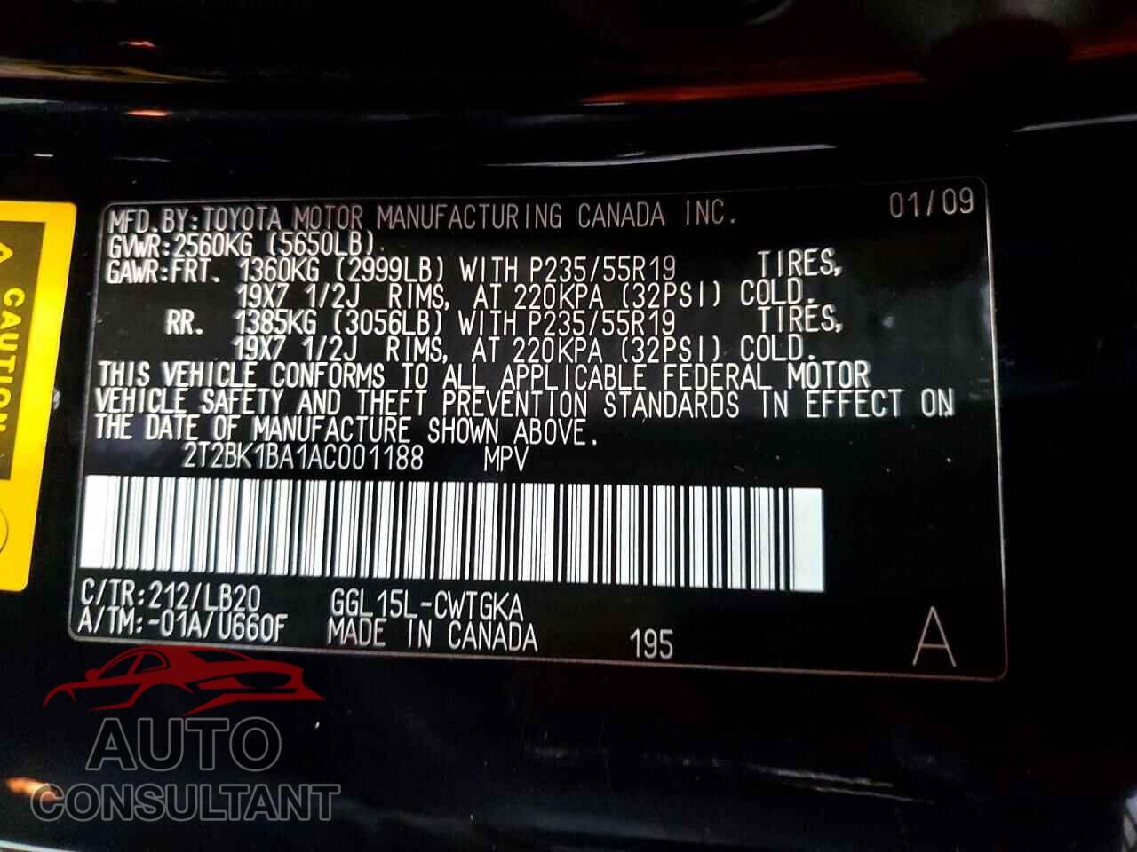 LEXUS RX350 2010 - 2T2BK1BA1AC001188