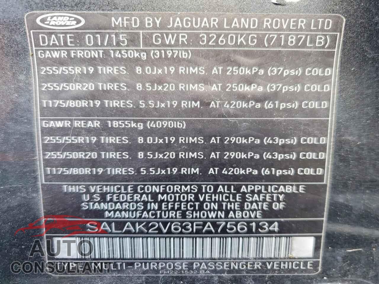 LAND ROVER LR4 2015 - SALAK2V63FA756134
