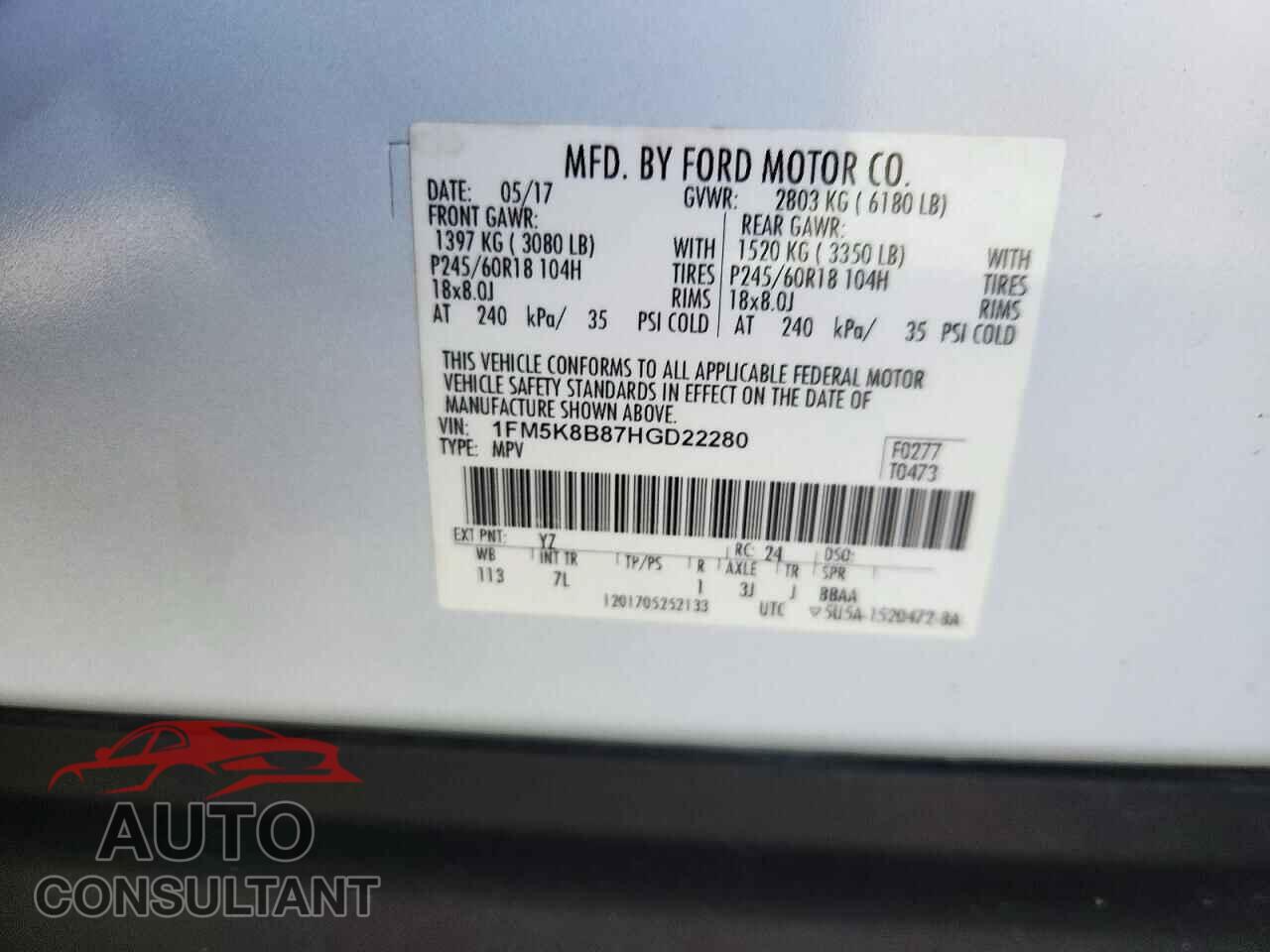 FORD EXPLORER 2017 - 1FM5K8B87HGD22280
