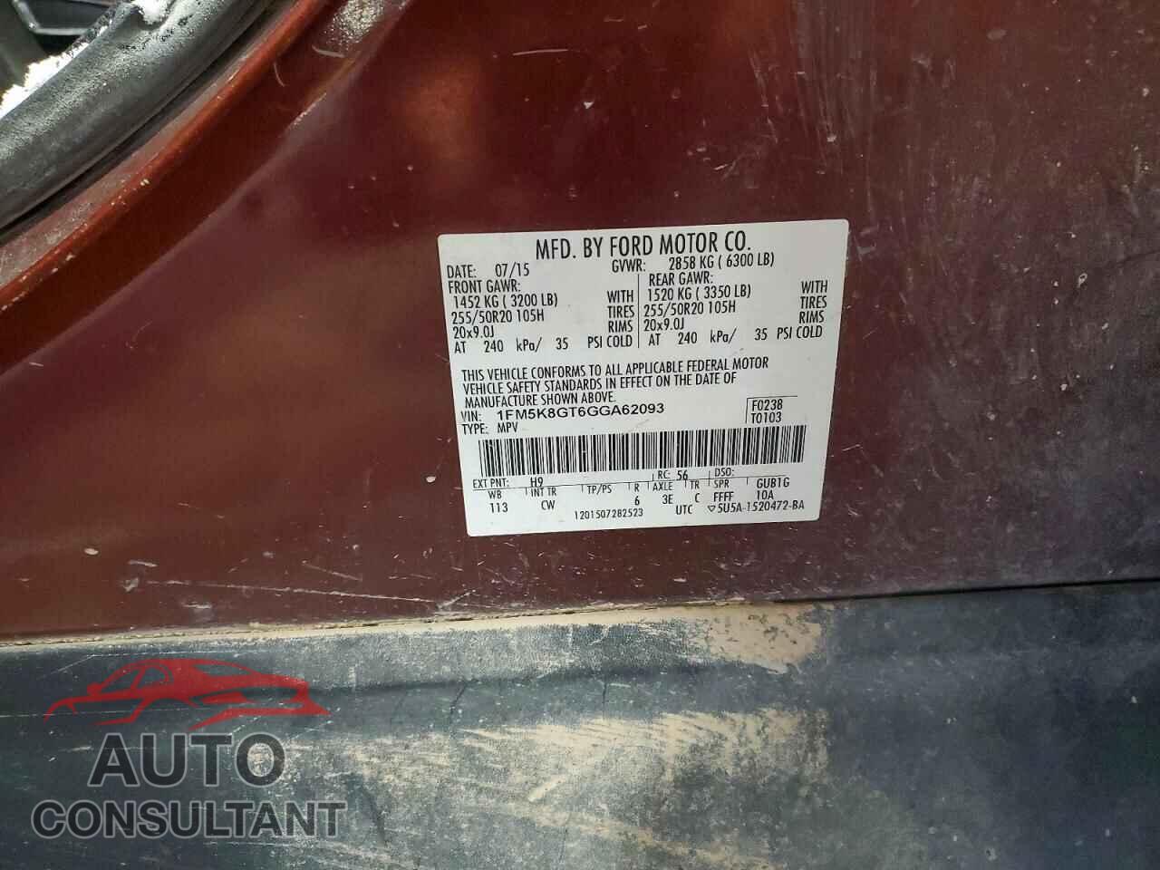FORD EXPLORER 2016 - 1FM5K8GT6GGA62093