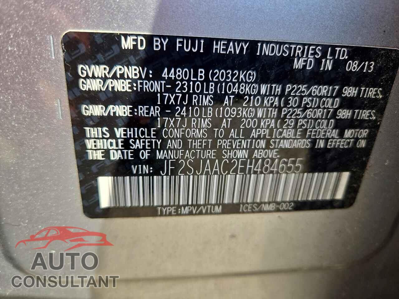 SUBARU FORESTER 2014 - JF2SJAAC2EH484655