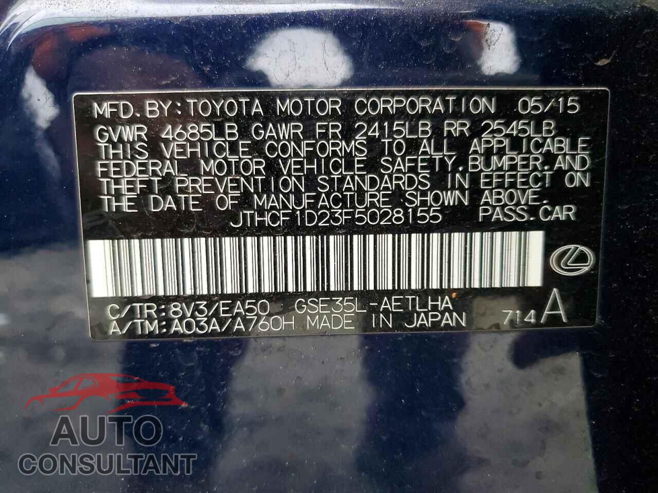LEXUS IS 2015 - JTHCF1D23F5028155