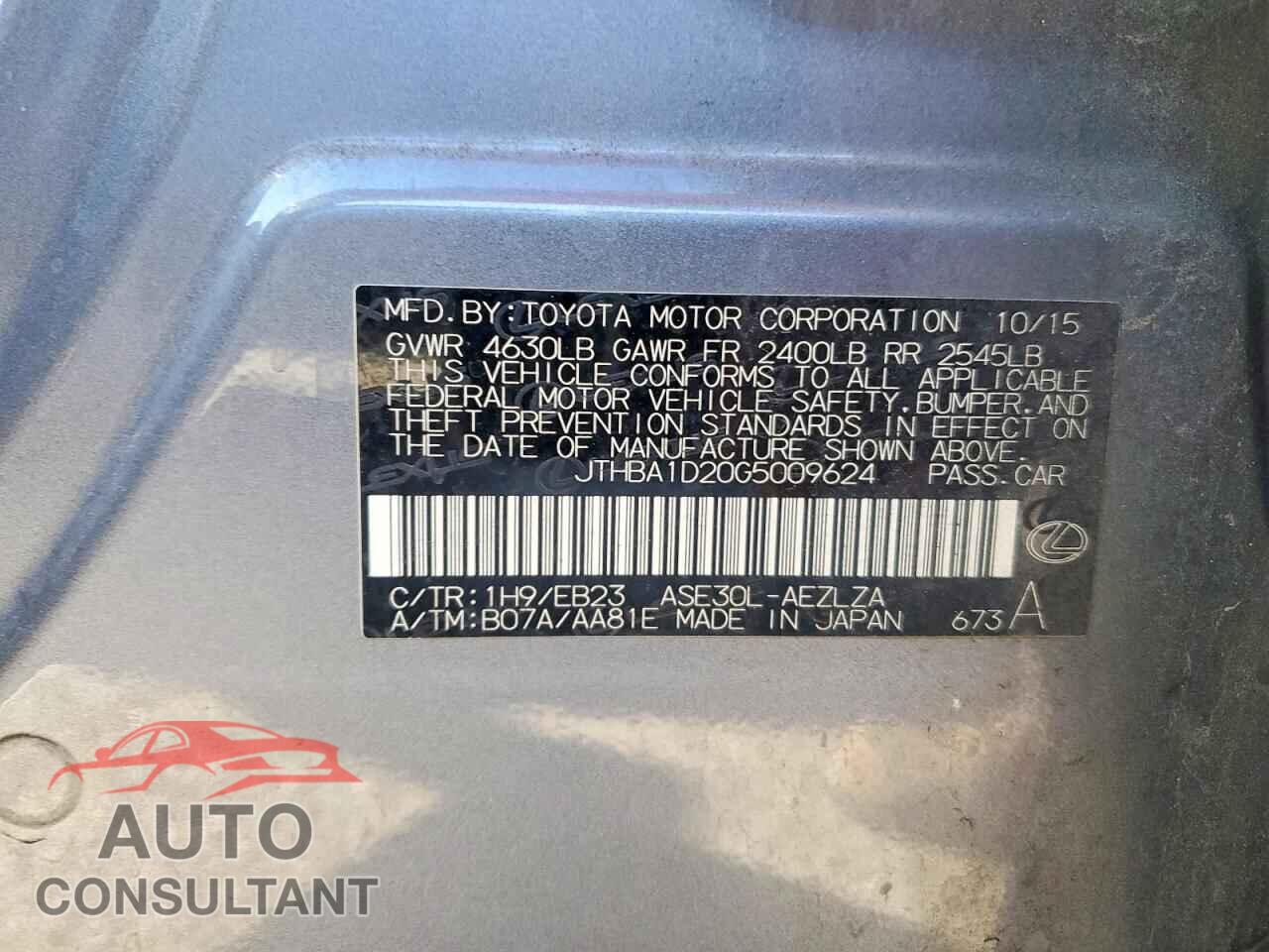 LEXUS IS 2016 - JTHBA1D20G5009624