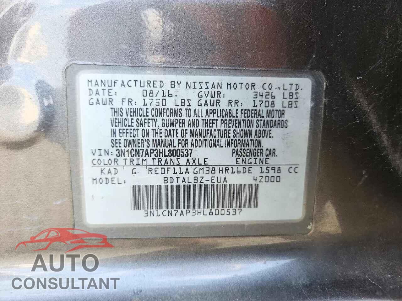 NISSAN VERSA 2017 - 3N1CN7AP3HL800537
