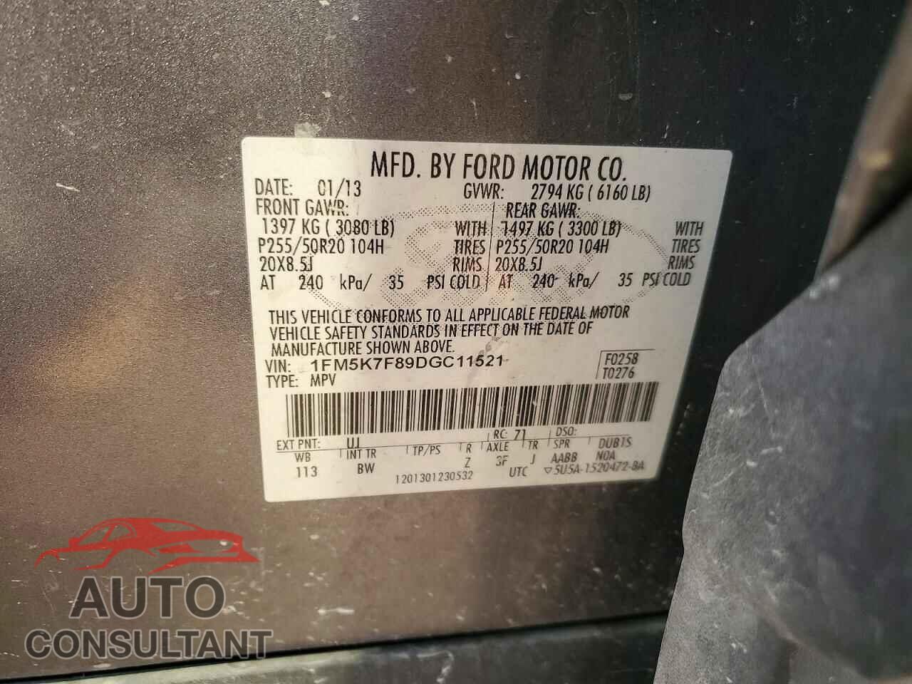 FORD EXPLORER 2013 - 1FM5K7F89DGC11521
