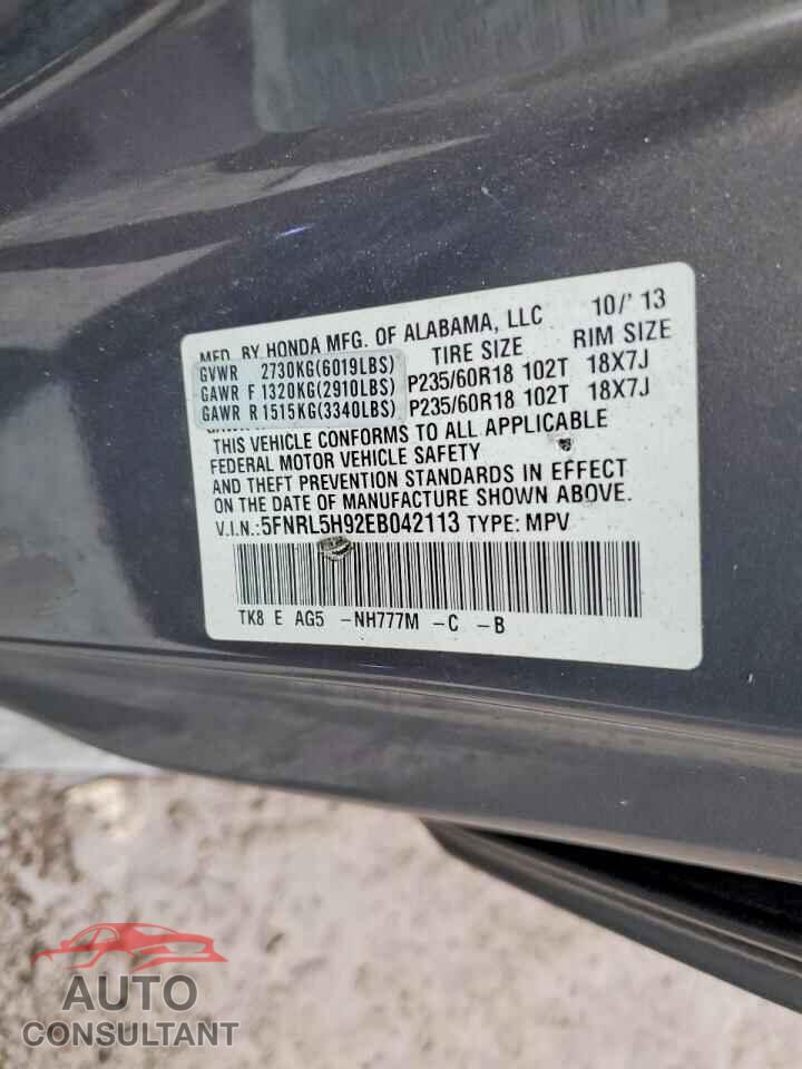 HONDA ODYSSEY 2014 - 5FNRL5H92EB042113