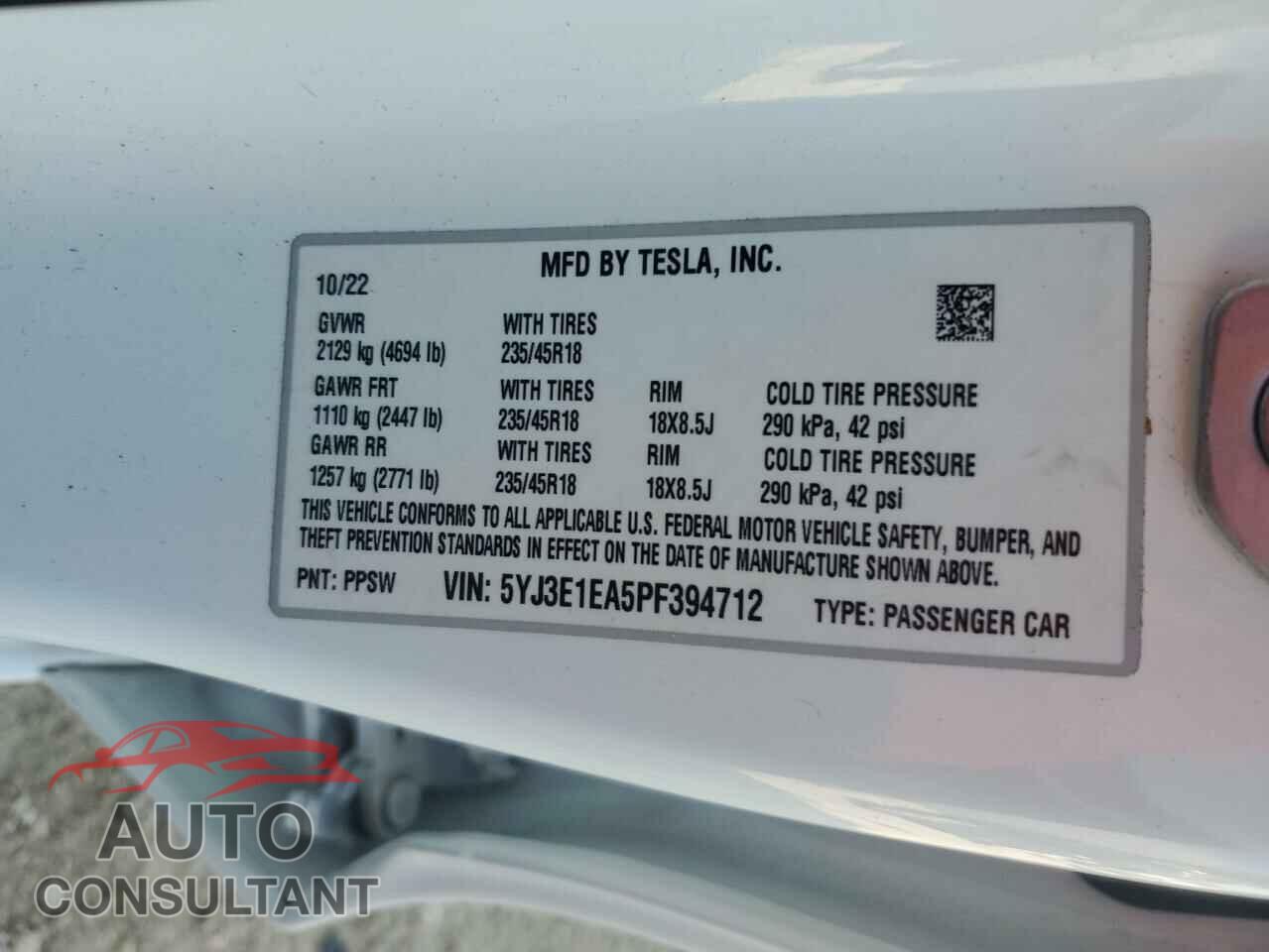TESLA MODEL 3 2023 - 5YJ3E1EA5PF394712
