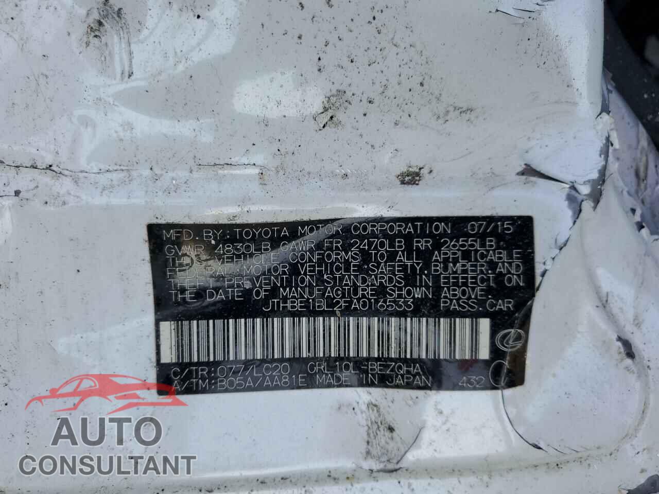 LEXUS GS350 2015 - JTHBE1BL2FA016533
