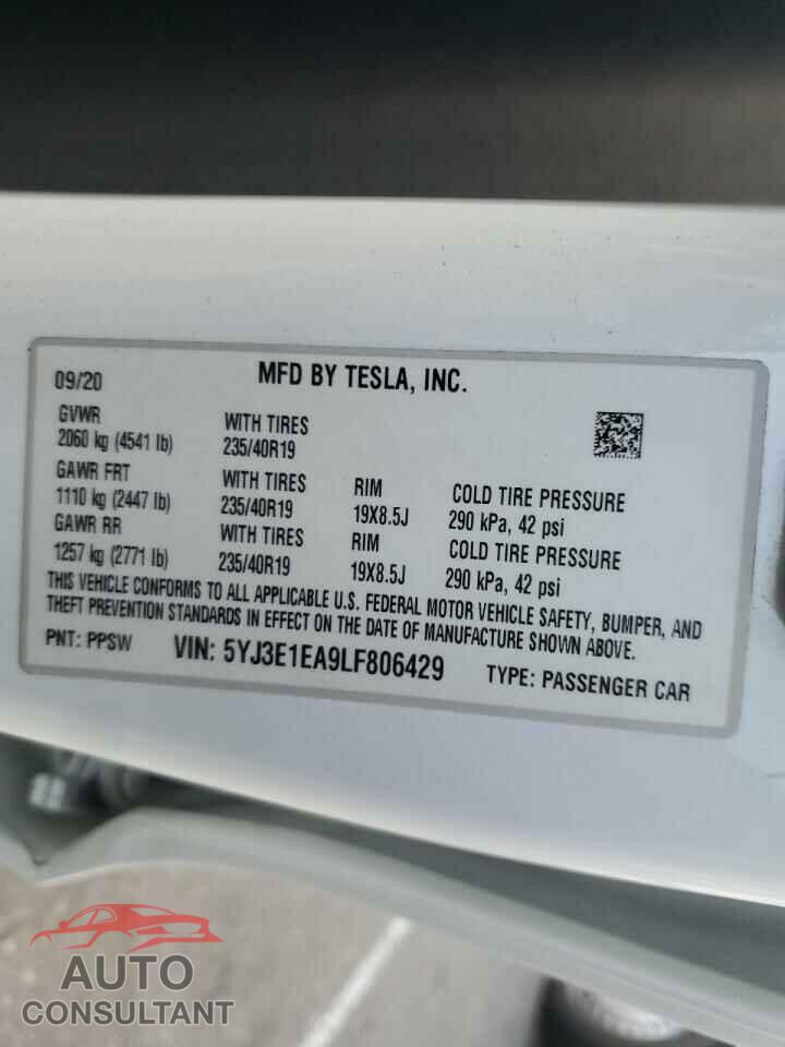 TESLA MODEL 3 2020 - 5YJ3E1EA9LF806429