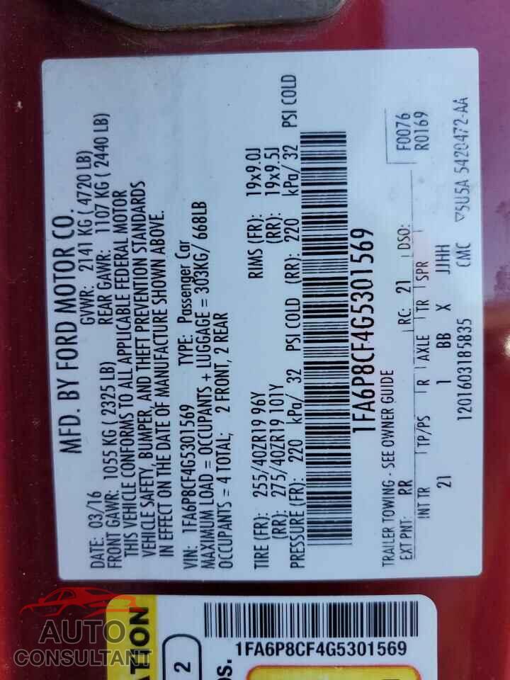 FORD MUSTANG 2016 - 1FA6P8CF4G5301569