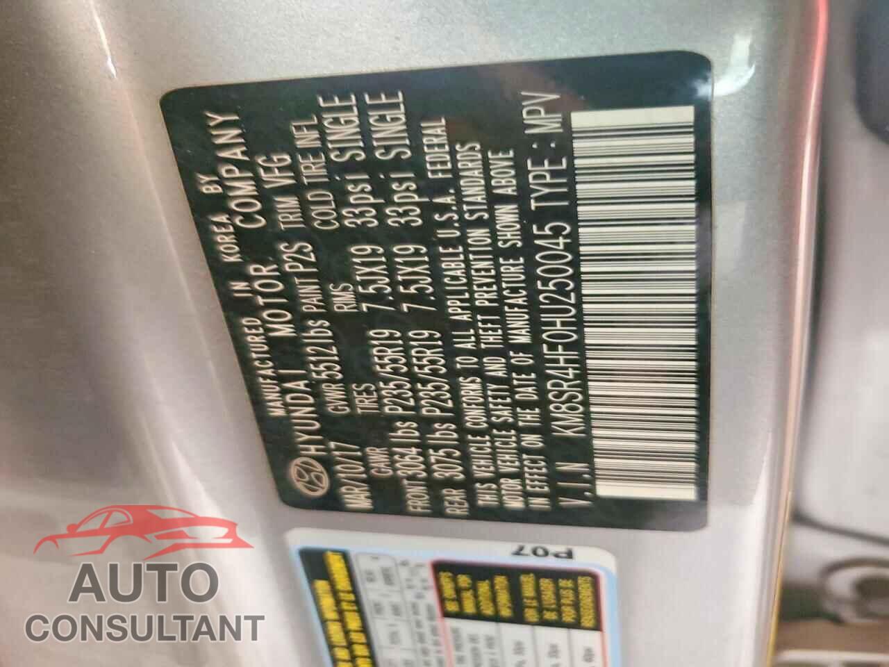 HYUNDAI SANTA FE 2017 - KM8SR4HF0HU250045