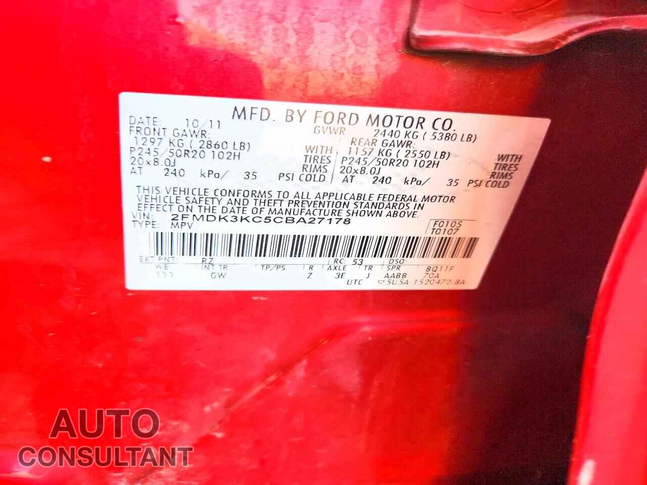FORD EDGE 2012 - 2FMDK3KC5CBA27178