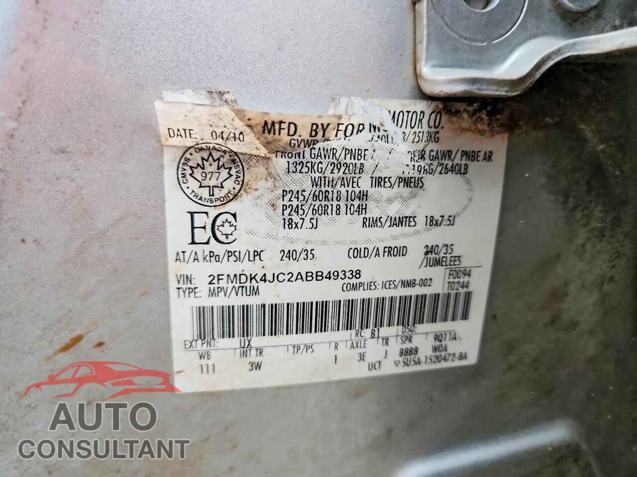 FORD EDGE 2010 - 2FMDK4JC2ABB49338