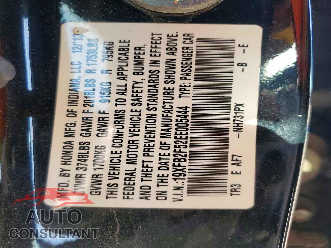HONDA CIVIC 2014 - 19XFB2F52EE005444