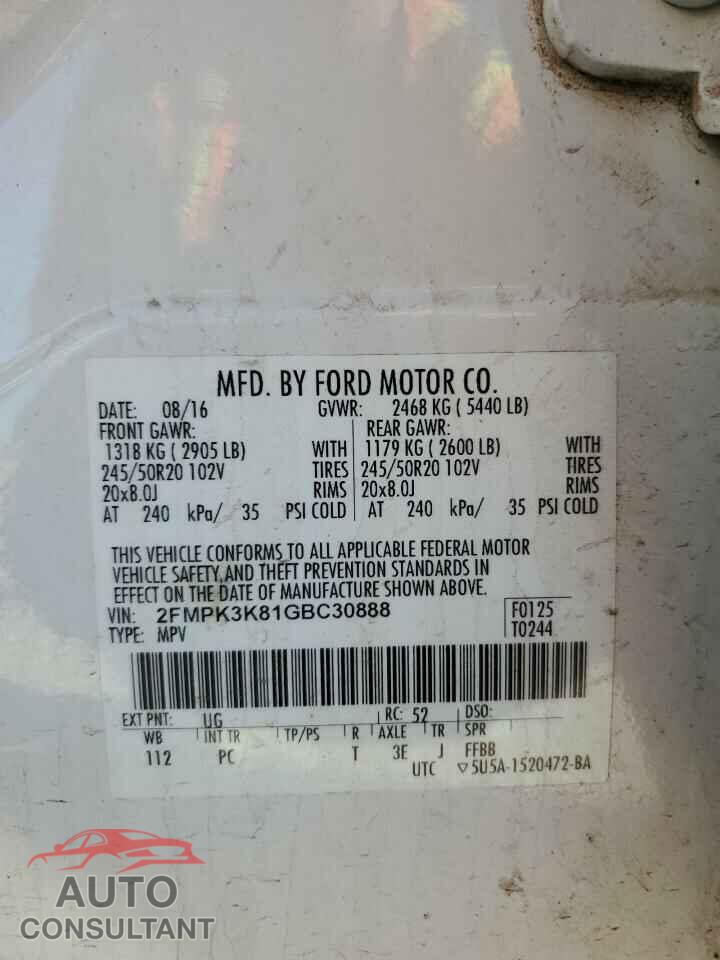 FORD EDGE 2016 - 2FMPK3K81GBC30888