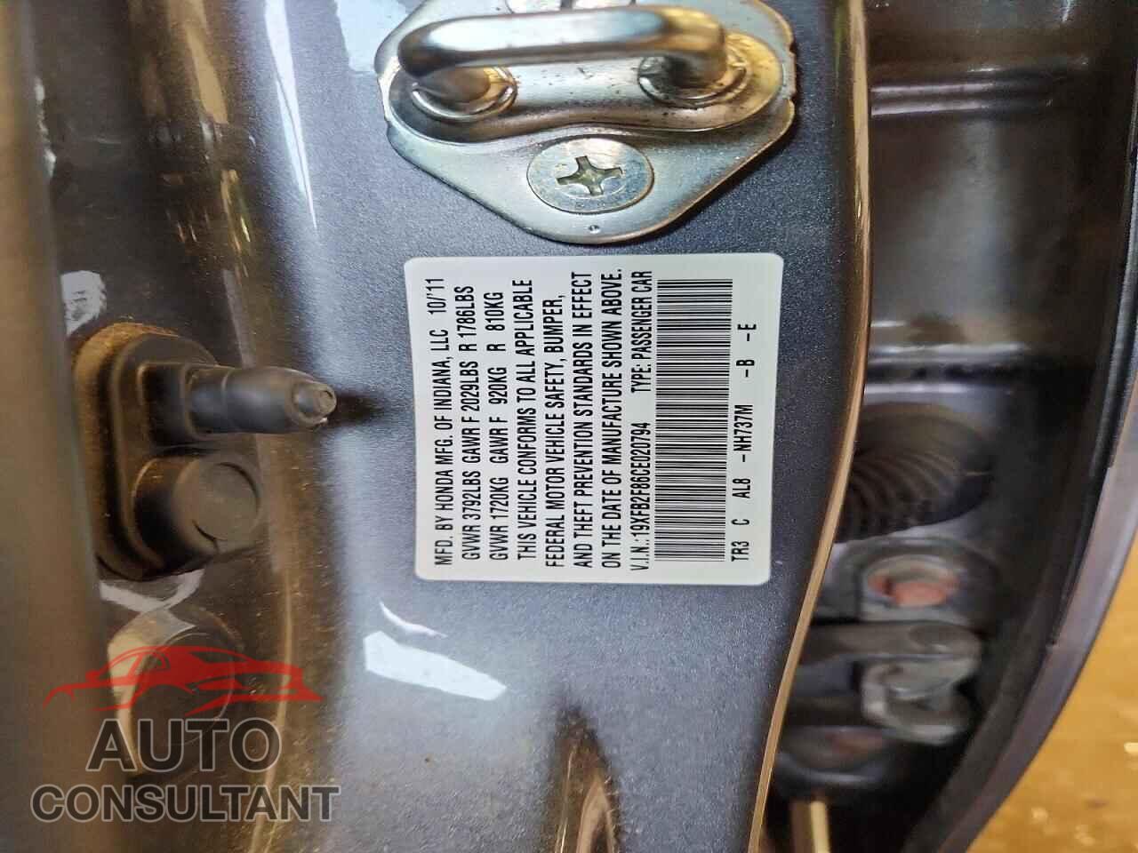 HONDA CIVIC 2012 - 19XFB2F86CE020794