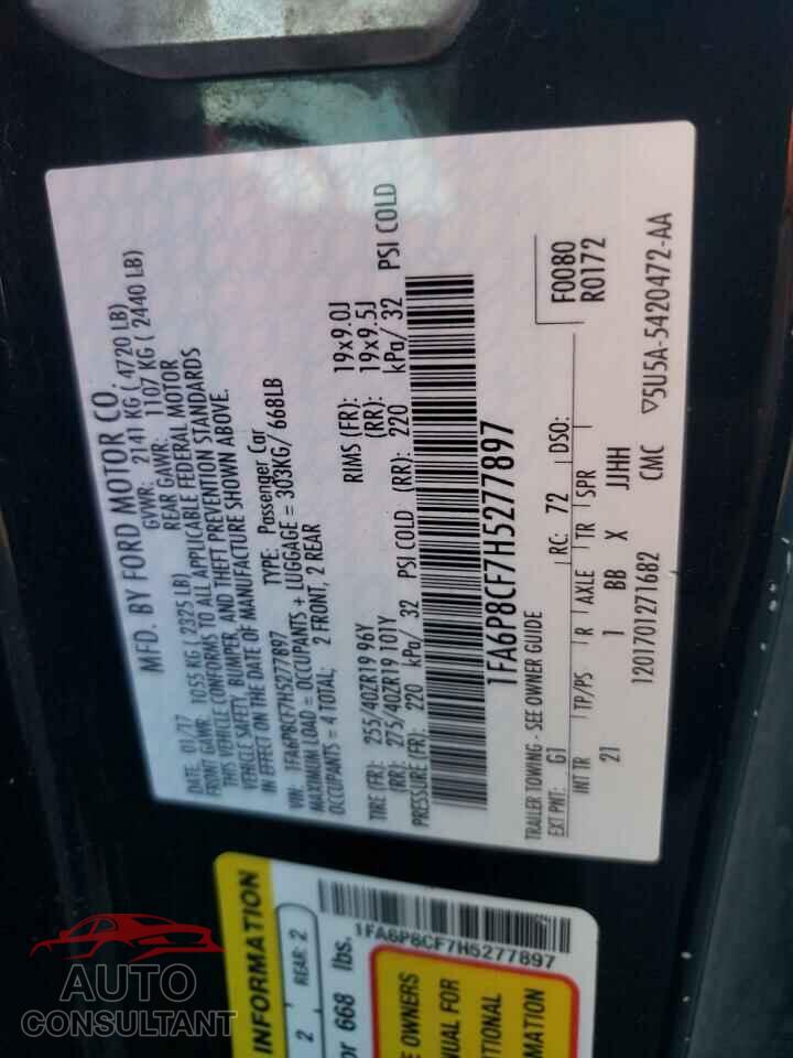 FORD MUSTANG 2017 - 1FA6P8CF7H5277897