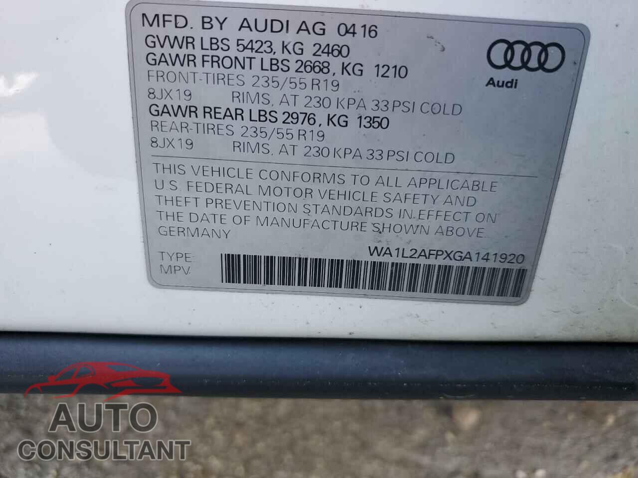 AUDI Q5 2016 - WA1L2AFPXGA141920