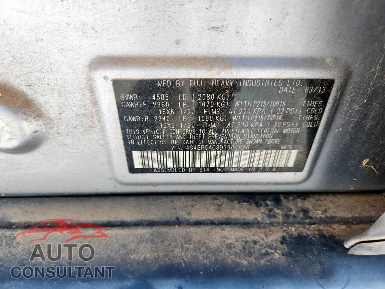 SUBARU OUTBACK 2013 - 4S4BRCAC8D3301026