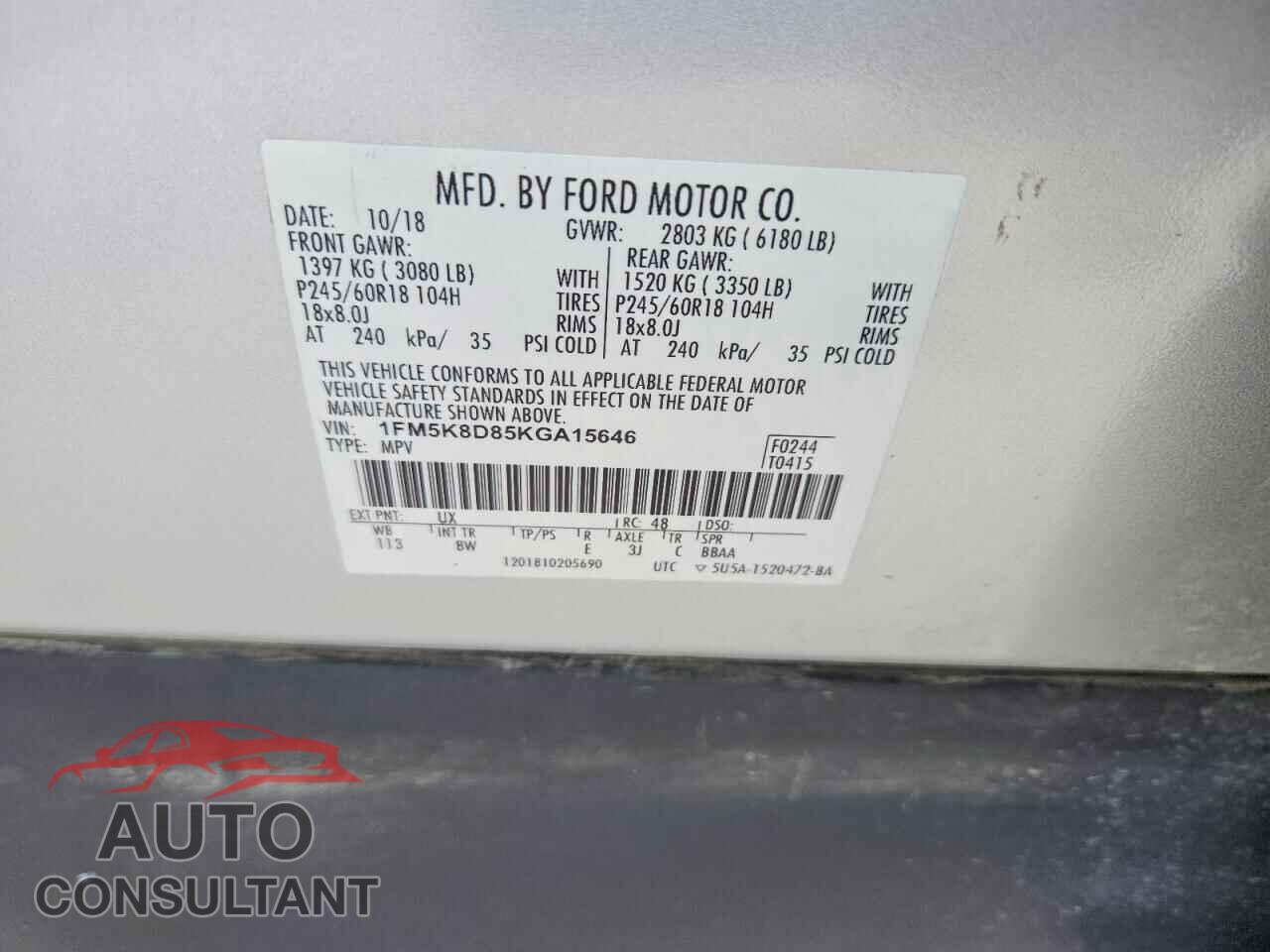 FORD EXPLORER 2019 - 1FM5K8D85KGA15646