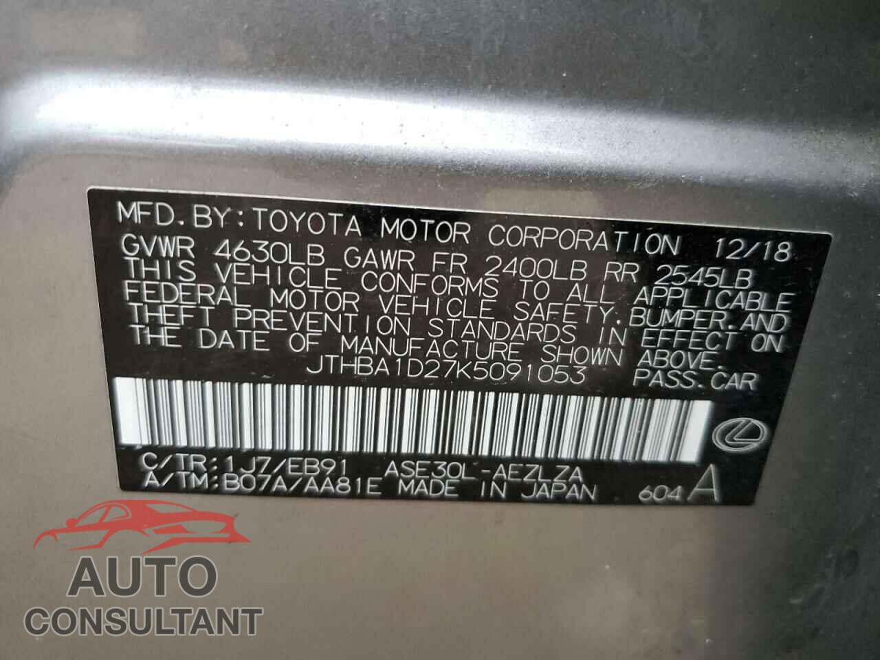 LEXUS IS 2019 - JTHBA1D27K5091053