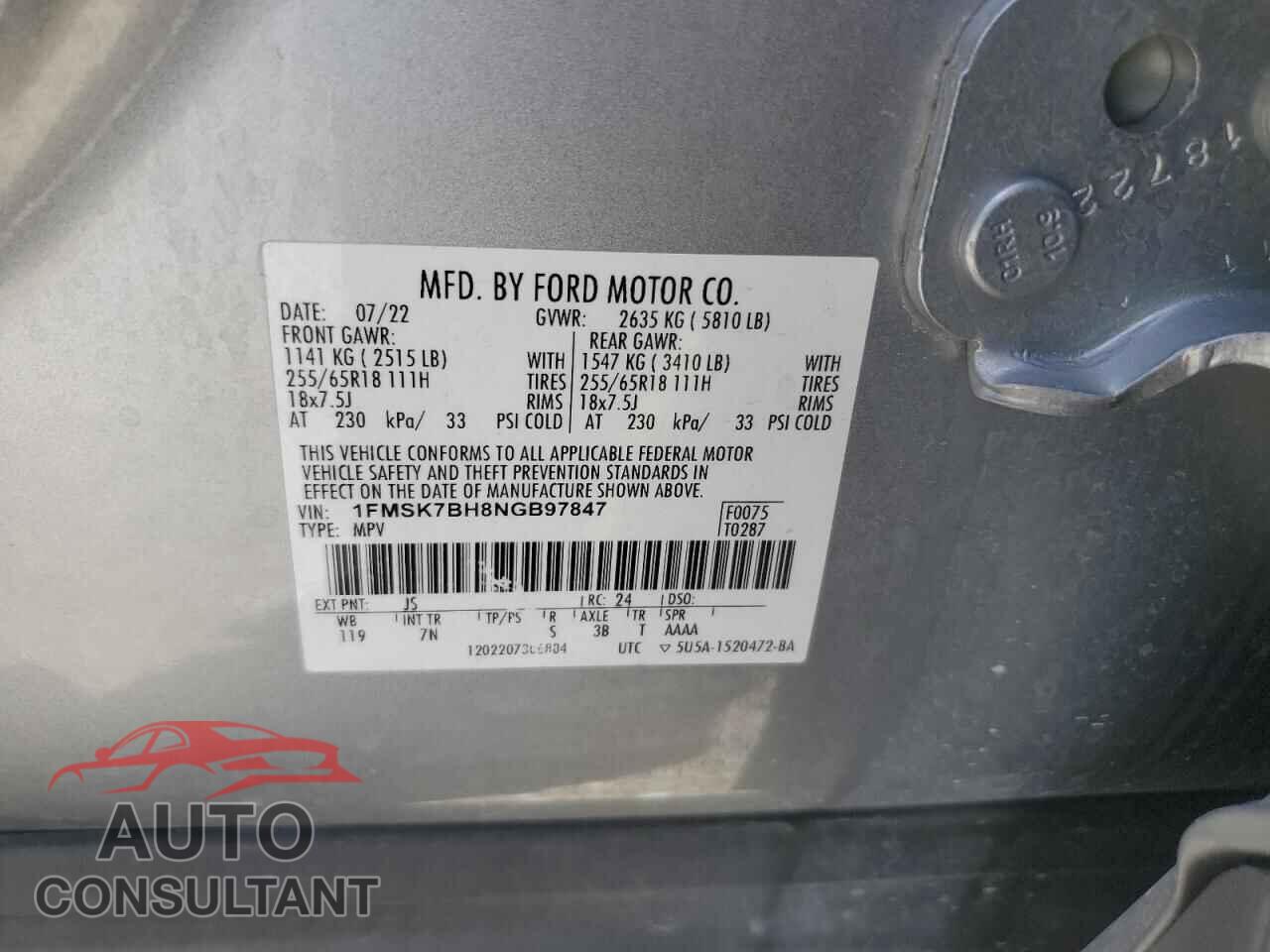 FORD EXPLORER 2022 - 1FMSK7BH8NGB97847