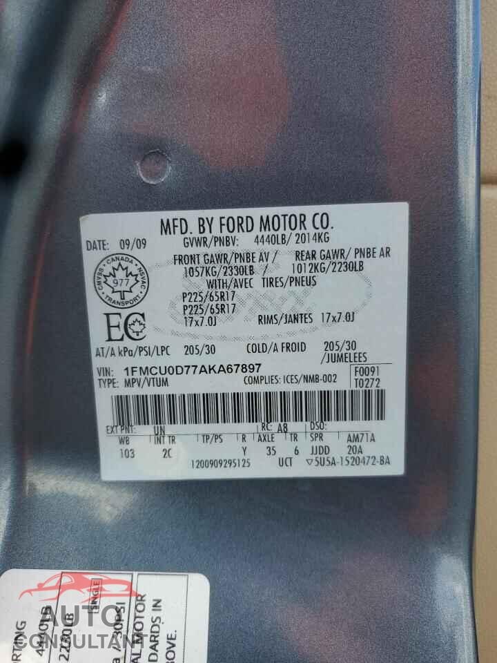 FORD ESCAPE 2010 - 1FMCU0D77AKA67897