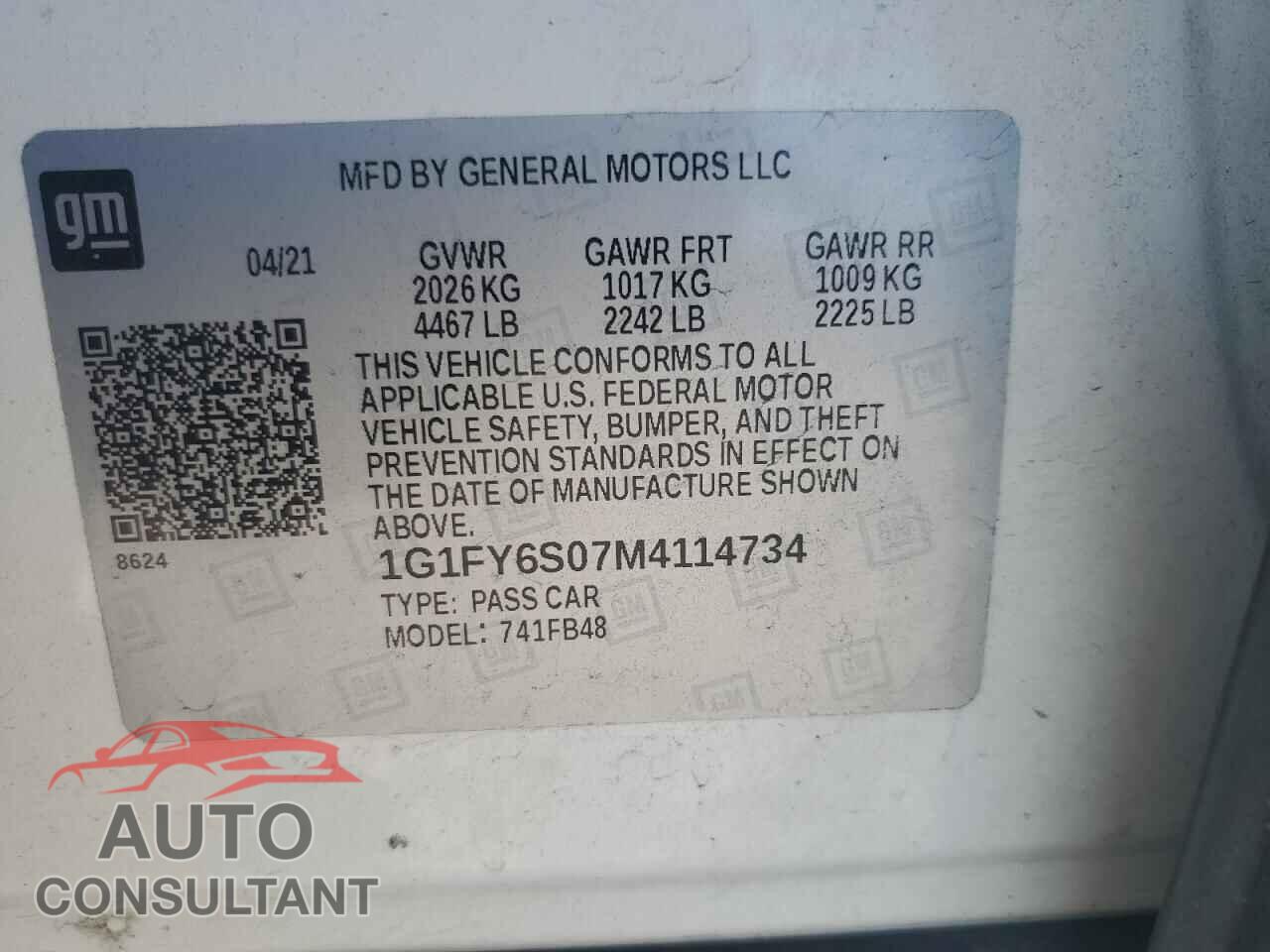 CHEVROLET BOLT 2021 - 1G1FY6S07M4114734