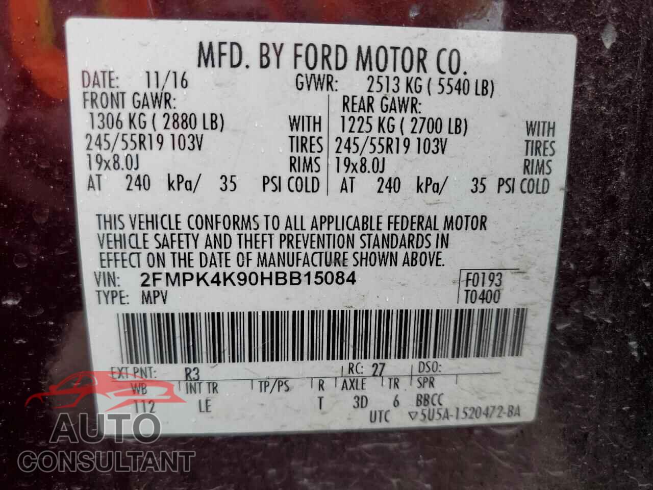 FORD EDGE 2017 - 2FMPK4K90HBB15084