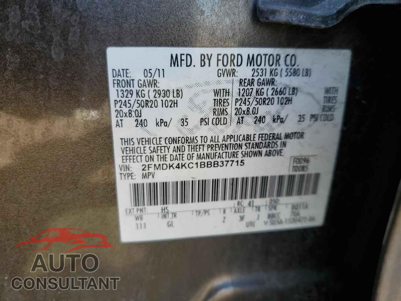 FORD EDGE 2011 - 2FMDK4KC1BBB37715
