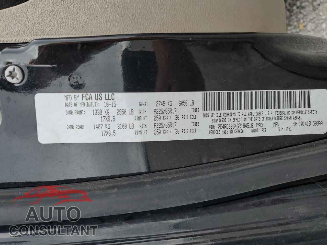 DODGE CARAVAN 2016 - 2C4RDGBG4GR184518