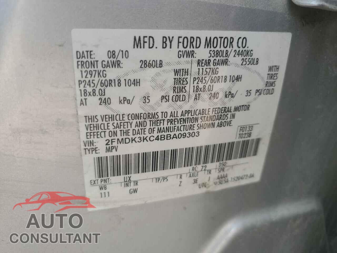 FORD EDGE 2011 - 2FMDK3KC4BBA09303