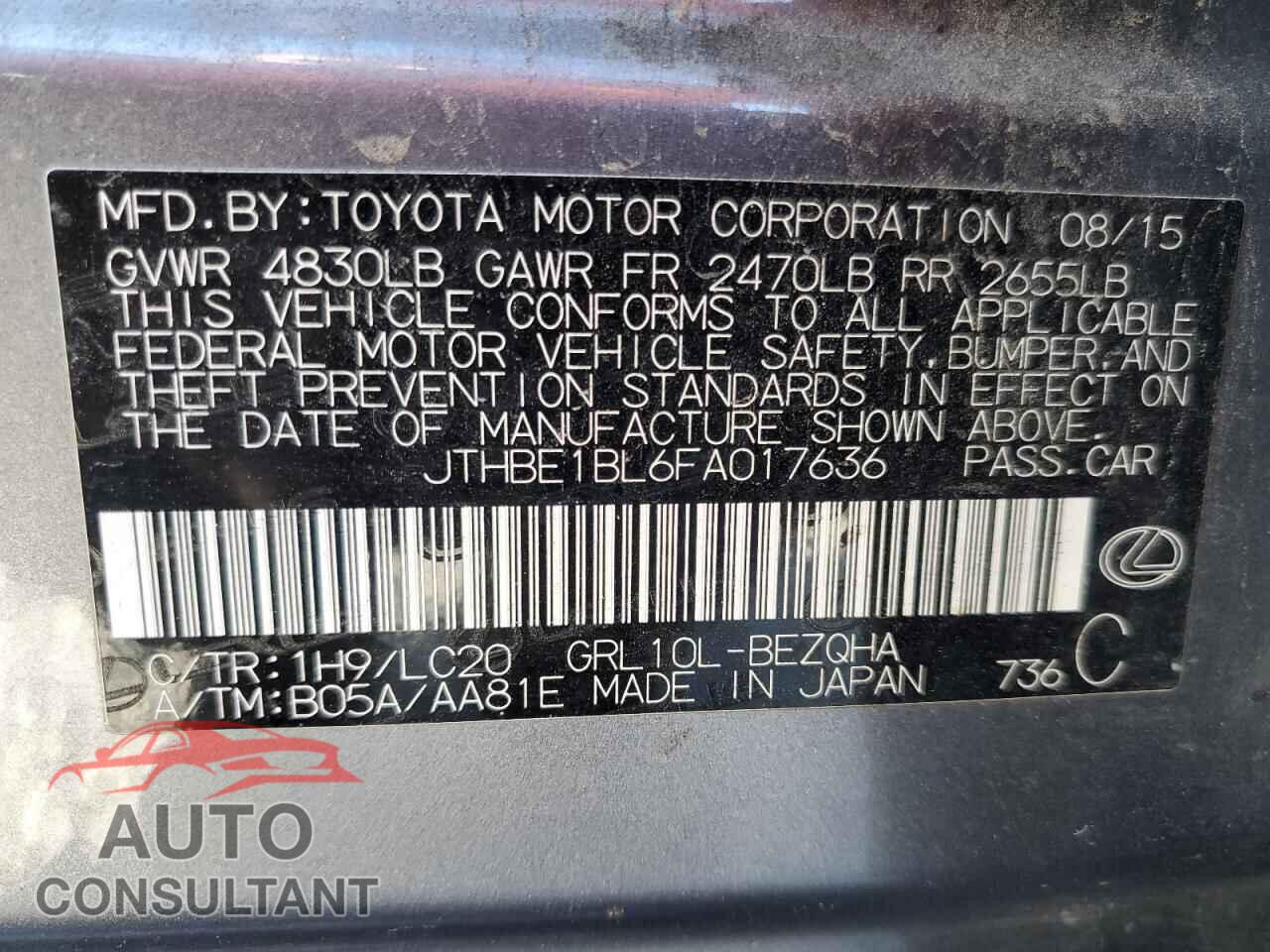 LEXUS GS350 2015 - JTHBE1BL6FA017636