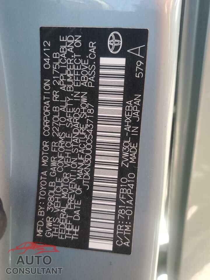 TOYOTA PRIUS 2012 - JTDKN3DU0C5437187