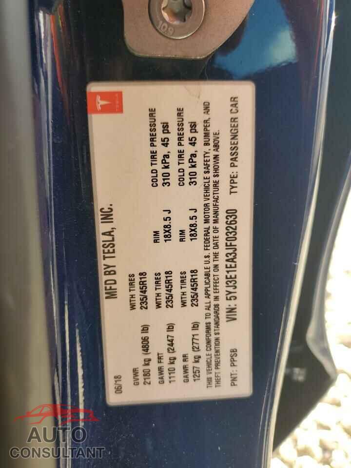 TESLA MODEL 3 2018 - 5YJ3E1EA3JF032630