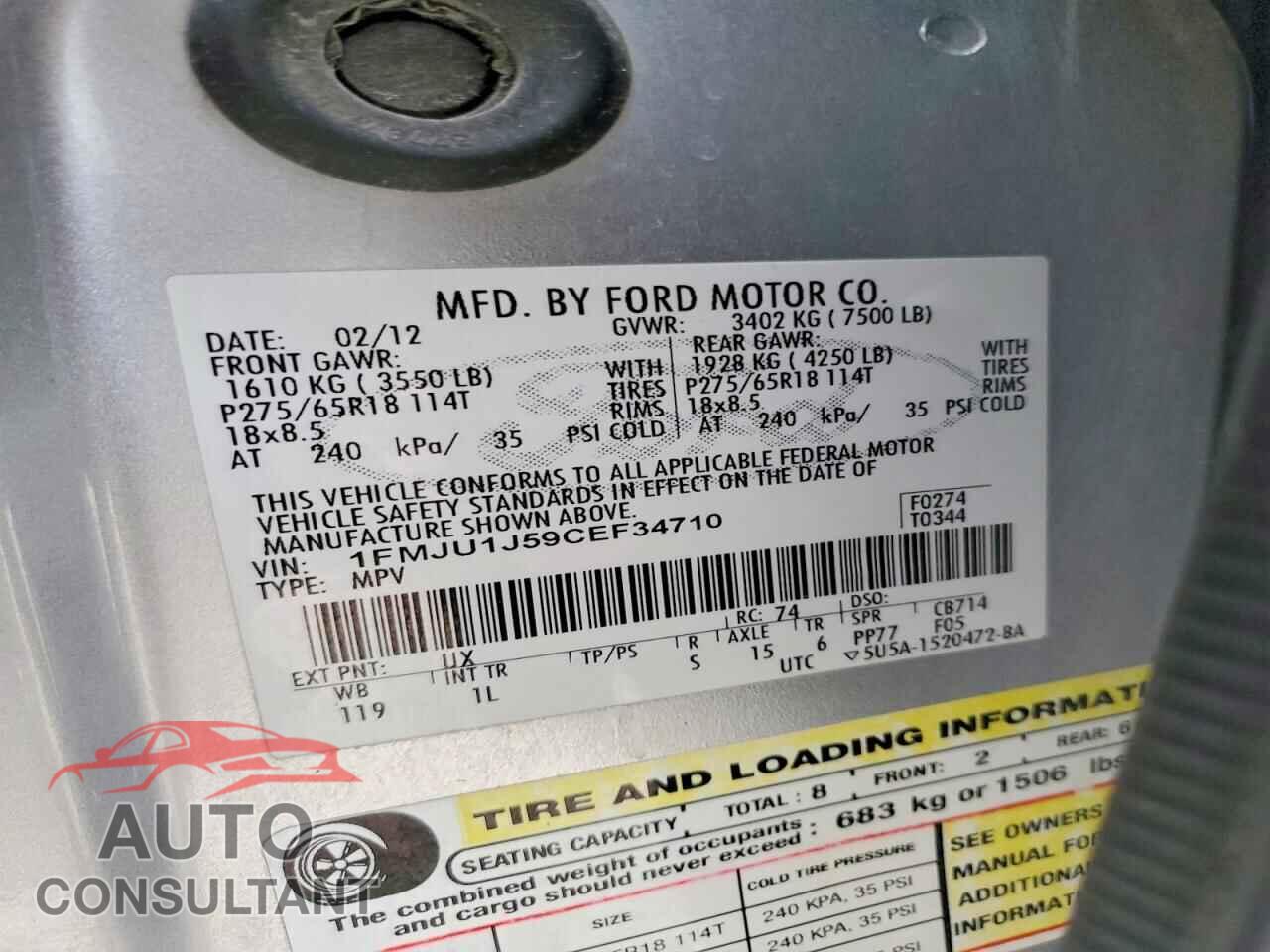 FORD EXPEDITION 2012 - 1FMJU1J59CEF34710