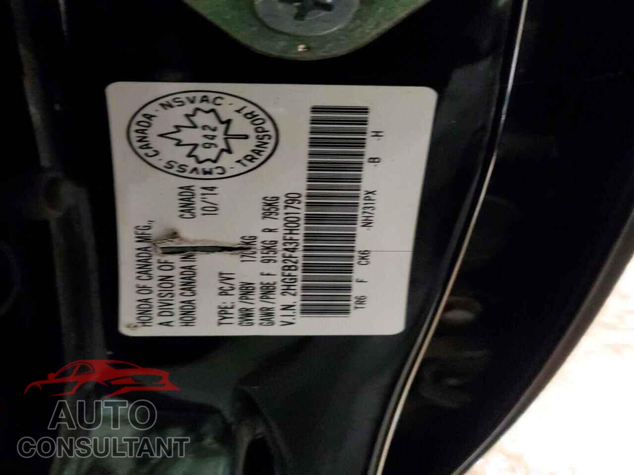 HONDA CIVIC 2015 - 2HGFB2F43FH001790