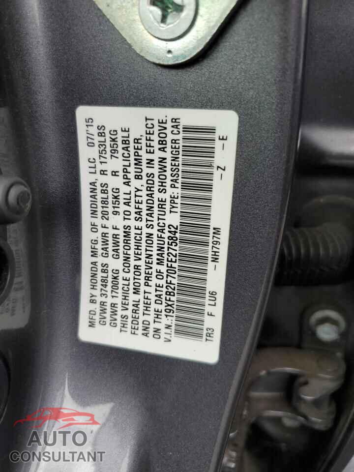 HONDA CIVIC 2015 - 19XFB2F70FE275842
